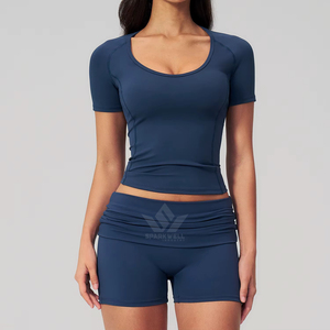 Conjunto de Yoga de 2 Piezas para Mujer, Sólido, Sin Costuras, Shorts de Cintura Alta, Top Deportivo con Espalda Cruzada, Transpirable, de Secado Rápido, para Gimnasio y Fitness - Product Image 4