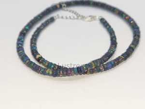 Black <b>Opal</b> Ethiopian 3-5 mm Smooth Rondelle Beaded <b>Necklace</b> 16 Inches Long Fashion Accessory jewelry making supply - Product Image 2