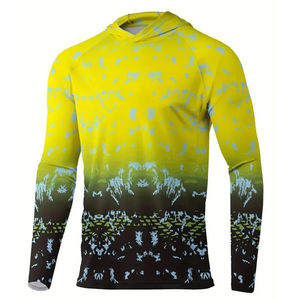 Boys' Long Sleeve Fishing Shirt Yellow Black Gradient Print Quick Dry UPF 50 Sun Protection Pullover <b>Top</b> - Product Image 1