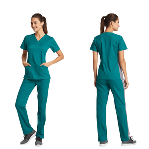 Combinaison médicale pour femmes, gris turquoise, avec panneaux contrastés, uniforme professionnel pour le personnel de santé - Product Image 3