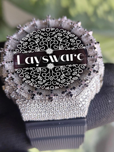 Montre de luxe pour femme, sertie de moissanite VVS, cadran rose, bracelet en caoutchouc noir, analogique-numérique, style hip-hop - Product Image 5