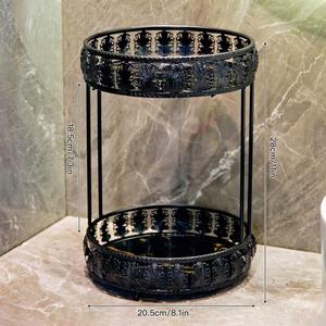 2 Tier Round Decorative Tray With Floral Pattern Art Deco Style Cosmetic Storage Bathroom Organizer 20cm Diameter Luxury Trays - Product Image 6