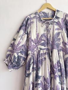 Vestido Midi Informal para Mujer, Tejido con Estampado a Mano, Estilo Bohemio Floral de Verano, Lavable, 100% Algodón, Corte Regular, Informal, Vintage - Product Image 2