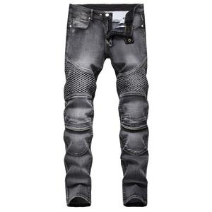 TITAN TREAD WEAR Jeans de moto para hombre, corte recto, denim lavado a la piedra, remaches, cintura alta, frente plano, algodón transpirable - Product Image 3