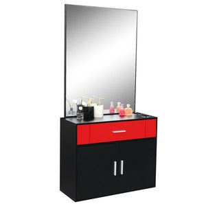 15% E0 Chipboard Linen Top 1 Drawer 1 Door with Mirror Black and Red Salon Cabinet - Product Image 4