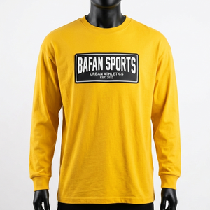 Camiseta de Manga Larga de Algodón Premium de 220 GSM, Amarilla, con Logotipo de Goma, Personalizable - Product Image 3