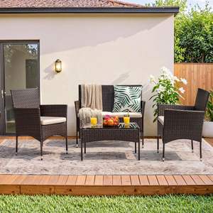Ensemble de canapés d'extérieur en rotin Homall, 4 pièces, mobilier de conversation en osier avec coussins pour jardin, cour et balcon - Product Image 4