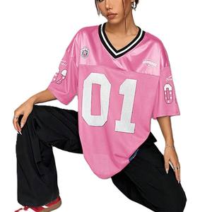 Maillot de football américain rose personnalisé pour femmes et hommes, coupe ample en maille respirante, style hip-hop, uniforme de jeu, vêtements tendance Y2K - Product Image 1