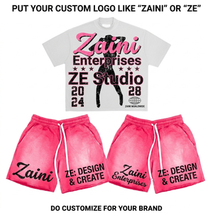 เสื้อยืดแขนสั้นผู้ชาย ZAINI ZI-181 ชุดเซ็ต 280 GSM ผ้าเทอร์รี่โพลีเอสเตอร์พรีเมียม สีขาวดำ ปักลายนูนด้วยมือ - Product Image 1
