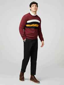 Pull en maille à col rond pour homme, couleur marron, motif rayé, coupe classique, vêtements décontractés d'automne, design personnalisé OEM ODM X Logo - Product Image 4