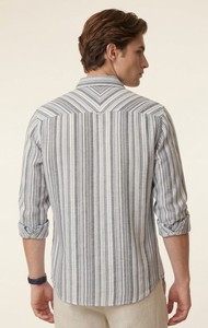 เสื้อเชิ้ตผู้ชายผ้าฝ้าย 100% ลายทาง กระดุมสองแถว แขนยาว ปกติดกระดุม ระบายอากาศได้ดี เหมาะสำหรับฤดูร้อน ผลิตตามแบบ ODM - Product Image 2