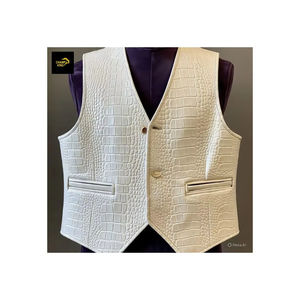 Chaleco de Cuero Genuino Negro para Hombre, Marca Champ King, Hecho a Mano, con Grabado, Casual, Transpirable, Ecológico, con Botones, para Invierno - Product Image 1