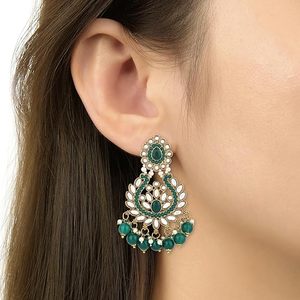 Conjunto de Joyería Étnica para Mujer, Collar Largo con Diseño de Flor en Aleación de Zinc Chapado en Oro Indio, Aretes y Pulsera con Cristales de Estrás - Product Image 5