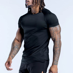 T-shirt de sport pour homme, manches courtes, noir, logo OEM personnalisé, tissu extensible léger et respirant, vêtements de sport pour homme - Product Image 4