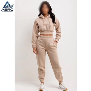 Best Product In Beige Color Ladies Gym <b>Crop</b> Tracksuits <b>Top</b> Selling Best Quality Product 2 Pcs Women Active Wear Set - Product Image 3