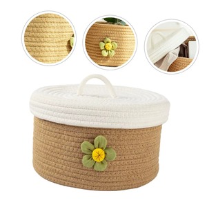 Panier en macramé tendance et mignon avec couvercle, petite taille, idéal pour offrir en cadeau, pour le rangement des bijoux et accessoires des enfants, organiseur élégant en corde de coton - Product Image 4