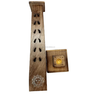 Soporte para quemador de incienso de madera de agar ecológico orgánico grande con recogedor de cenizas tallado a mano aromático - Product Image 1