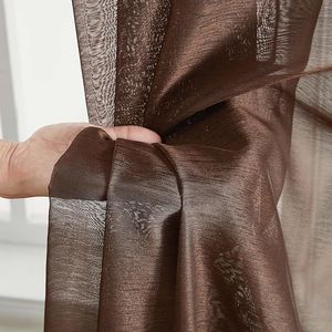 Set di 2 Pannelli per Finestra in Voile Semi-Trasparente 137 cm L x 213 cm L, Tende con Occhielli Marrone Cioccolato per Camera da Letto e Soggiorno - Product Image 3