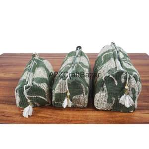 Juego de 3 Bolsas de Maquillaje Hechas a Mano, Acolchadas, de Algodón, con Cierre de Cremallera y Borlas, Duraderas, Modernas, Reutilizables, Ligeras y Ecológicas - Product Image 2