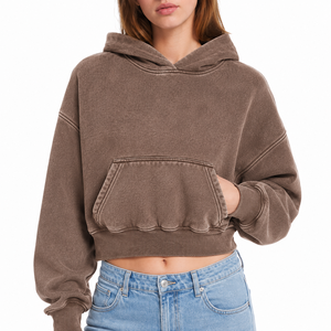 <b>Vintage</b> Flox Apparel 100% Cotton French Terry Drop-shoulder Cropped Hoodie Women Custom <b>Oversized</b> Streetwear <b>Sweatshirt</b> Private - Product Image 5
