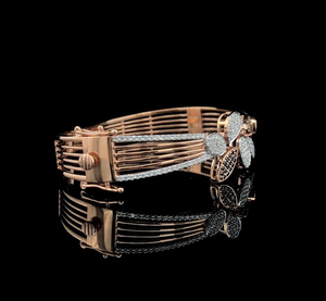 Rose Gold Plated Diamond Flower <b>Cuff</b> <b>Bracelet</b> Women's Vintage Glam Wedding Jewelry Pave Setting Oval Cut Inlay - Product Image 1