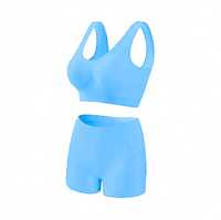 Conjuntos de Yoga Personalizados Azul Cielo para Mujer, 2 Piezas, Ropa Deportiva Transpirable, Bra Deportivo Sin Costuras, Shorts Ligeros Anti-UV