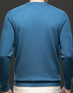 Men's Crew Neck Knitted Pullover Solid Color Casual Oversized 100% Polyester Terry Fabric Breathable Winter Wear Front Logo - Product Image 4