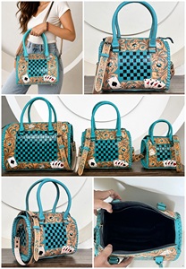 Bolso de Mano de Cuero Grabado a Mano con Diseño Floral y Patrón a Cuadros, Bolso de Lujo para Mujer, Novedad 2026 - Product Image 3