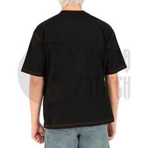 Camiseta Negra de Manga Corta para Hombre, Estampado de Palmeras, Estilo Casual Holgado, Cuello Redondo, Impresión Serigrafiada, Algodón Transpirable, Logotipo en la Parte Trasera del Cuello - Product Image 4