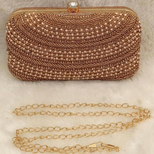 Luxury <b>Gold</b> Embellished Beaded Bridal <b>Clutch</b> Handmade Flower Crystal Evening <b>Purse</b> Custom Wedding Decoration Gift - Product Image 2