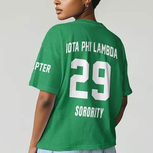 T-shirt col rond vert émeraude Iota Phi Lambda, impression personnalisée des lettres du chapitre, coupe unisexe pour femme, style décontracté d'inspiration grecque - Product Image 2