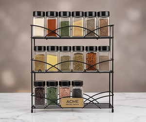 Cabinet <b>Spice</b> <b>Rack</b> 3 Tier Black Powder Coated Shelving <b>Racks</b> Rectangle Storage <b>Organizer</b> Kitchenware Item for Multipurpose - Product Image 2