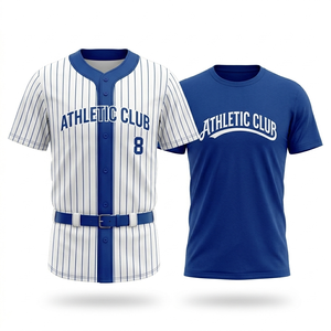 Ensemble d'uniformes de baseball personnalisés pour hommes, maillot rayé bleu, pantalon blanc, manches longues, polyester respirant, toutes saisons, taille adulte - Product Image 5