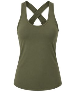 Customized Olive Green Women <b>Cross</b> Back Yoga Tank <b>Top</b> Breathable Sleeveless Gym Fitness Workout Activewear Sports Vest Shirt - Product Image 1