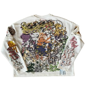 Printemps personnalisé impression numérique coton graphique t-shirts bouton gaufré tricot coupe ample à manches longues 100% coton T-Shirt pour hommes - Product Image 2