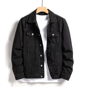 Chaqueta de Mezclilla Negra para Hombre, con Bolsillos con Solapa, Cierre de Botones, Manga Regular, Estilo Casual, Chaquetas de Moda - Product Image 1