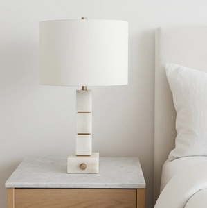 Modern Marble <b>Bedside</b> Lamp With Layered Geometric Design Elegant Gold Details And Sophisticated Ambient Lighting - Product Image 4