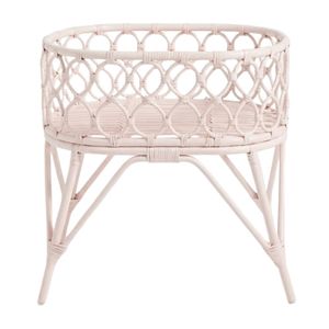 Cuna de Mimbre Natural Pintada de Rosa para Muñecas, Cama de Mimbre Resistente para Muñecas, Muebles de Juego de Roles para Niños, Accesorios de Juguetes para Guardería - Product Image 1