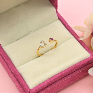 Ready to Ship Bezel <b>Set</b> 3mm Burma Ruby Adjustable <b>Ring</b> in 18k Solid Yellow <b>Gold</b> Diamond Heart Design <b>Ring</b> Perfect Gift for Love - Product Image 6