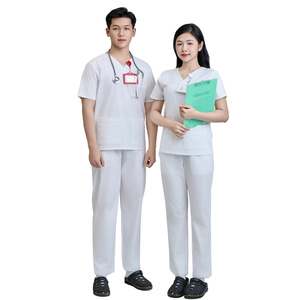 Conjunto de Uniforme Médico Unisex Blanco Hecho de Tela Elástica WFX-CVC – Ajuste Cómodo con Detección de Agujas - Product Image 4