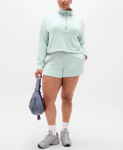 OEM 2 Piece Loungewear Regular Fit Half <b>Zip</b> Sweatshirt and Shorts Soft Fleece Tracksuit Activewear Streetwear Vintage Jogger Set - Product Image 5