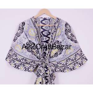 Vestido Kaftán de Algodón con Estampado, Vestido para Mujer Hecho a Mano en India, Hermoso Vestido Corto de Playa, Regalo para Ella - Product Image 6