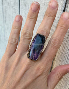 Bague de déclaration en argent sterling 925 avec pierre précieuse de charoite naturelle Flashy Boho mariage/bague de fête cadeau pour elle - Product Image 4