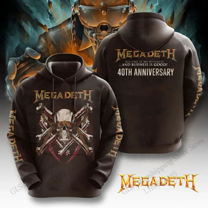 Felpa con Cappuccio Nera da Uomo <span class=keywords><strong>Megadeth</strong></span>, Stampa Teschio, Pullover con Stampa Digitale, Ricamata, con Zip, 100% Cotone, Tinta Unita - Product Image 4