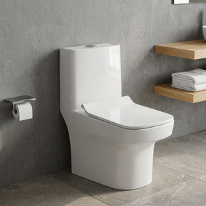 Inodoro de una pieza - Inodoro de cerámica de lujo con sifón de doble descarga, sin borde, para baño moderno - Product Image 6