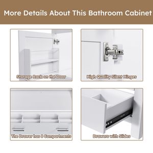 Mobile Bagno Classico da 42FT Senza Lavabo, Struttura in MDF Solido con Ante e Cassetto, Unità di Stoccaggio Multifunzionale - Product Image 6