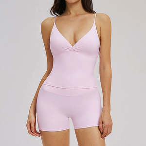 Conjunto Deportivo de Yoga y Running para Mujer, Alta Elasticidad, Logotipo Personalizado, Secado Rápido, Traje de Fitness Transpirable, Shorts de Cintura Alta, Diseño Sólido - Product Image 1