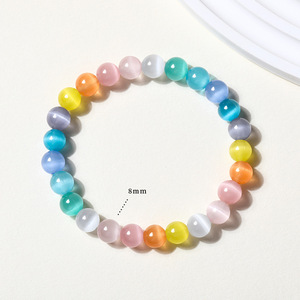 Bracelet pour femme en pierre œil-de-chat avec perles lisses et brillantes, couleurs pastel vibrantes, léger, confortable et élégant, idéal pour un anniversaire - Product Image 1