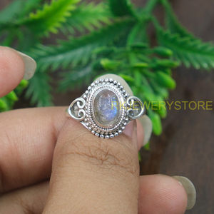 Natural Labradorite Gemstone 925 Sterling <b>Silver</b> <b>Ring</b> – Handmade Vintage Boho Oval Cabochon <b>Statement</b> <b>Ring</b> for Women Wholesale - Product Image 3