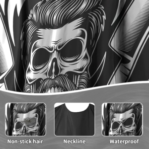 Cape de Barbier Jetable en PVC Caoutchouc Noir avec Motif Crâne et Barbe, Robe de Coiffure Durable en Polyester Anti-Adhérence aux Cheveux - Product Image 4